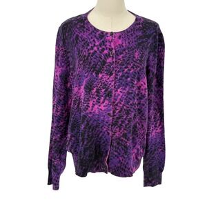Jones New York‎ Sport Cardigan Purple Black Animal Print XL